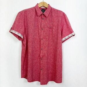 Point Zero Men’s Red Linen‎ Blend Relaxed Fit Casual Shirt Short Sleeve Size 2XT
